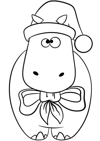 Hippo In A Christmas Costume Coloring Page